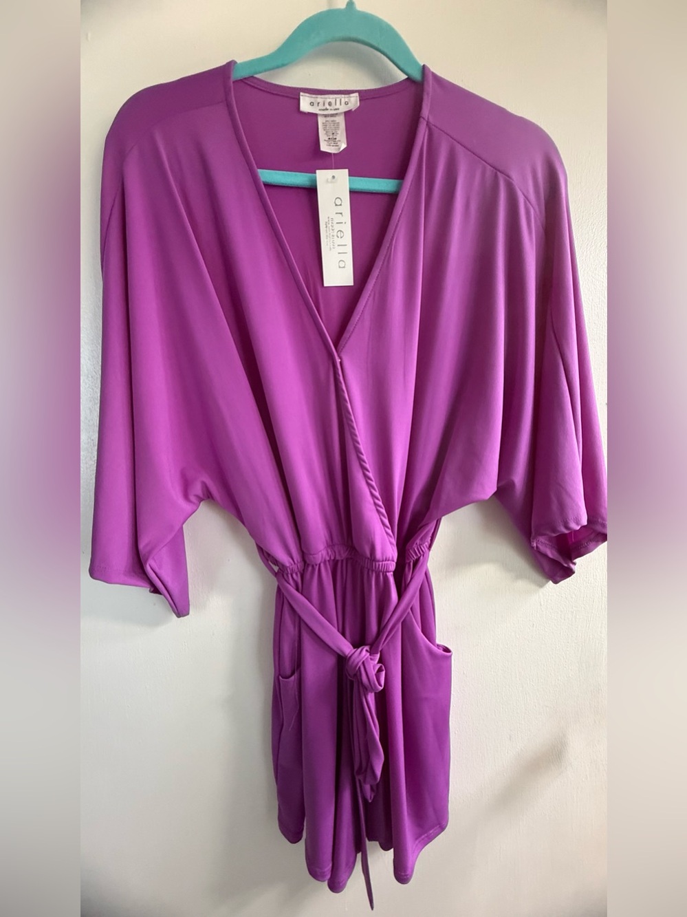 Ariella Magenta Wrap-Style Romper with Tie Waist
